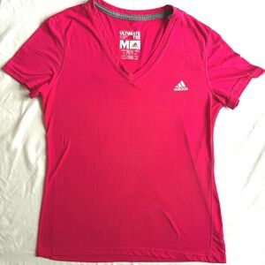 Adidas Ultimate Tee Women's Medium Pink V Neck Climalite Short Sleeve Shirt